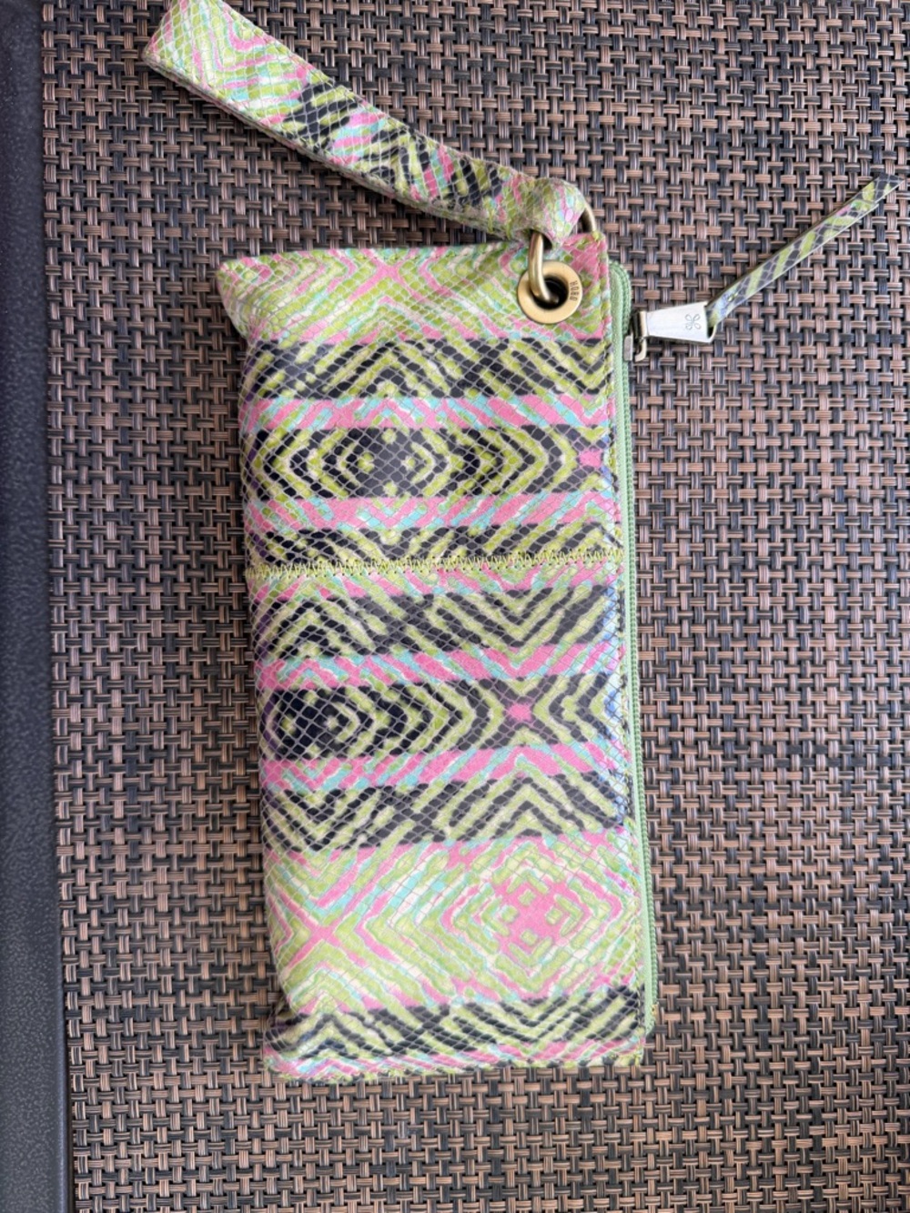 HOBO- Colorful Geometric Wallet Wristlet Snakeskin Clutch - Pink & Lime